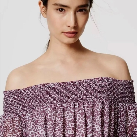 Ann Taylor Loft Mauve Floral Off The Shoulder Blouse 3/4 Sleeve Size S - Picture 7 of 8